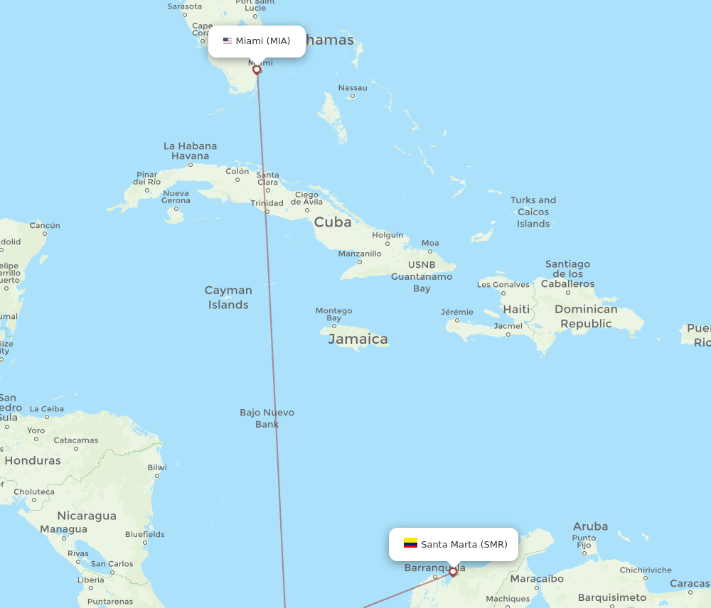 SMR-MIA flight routes