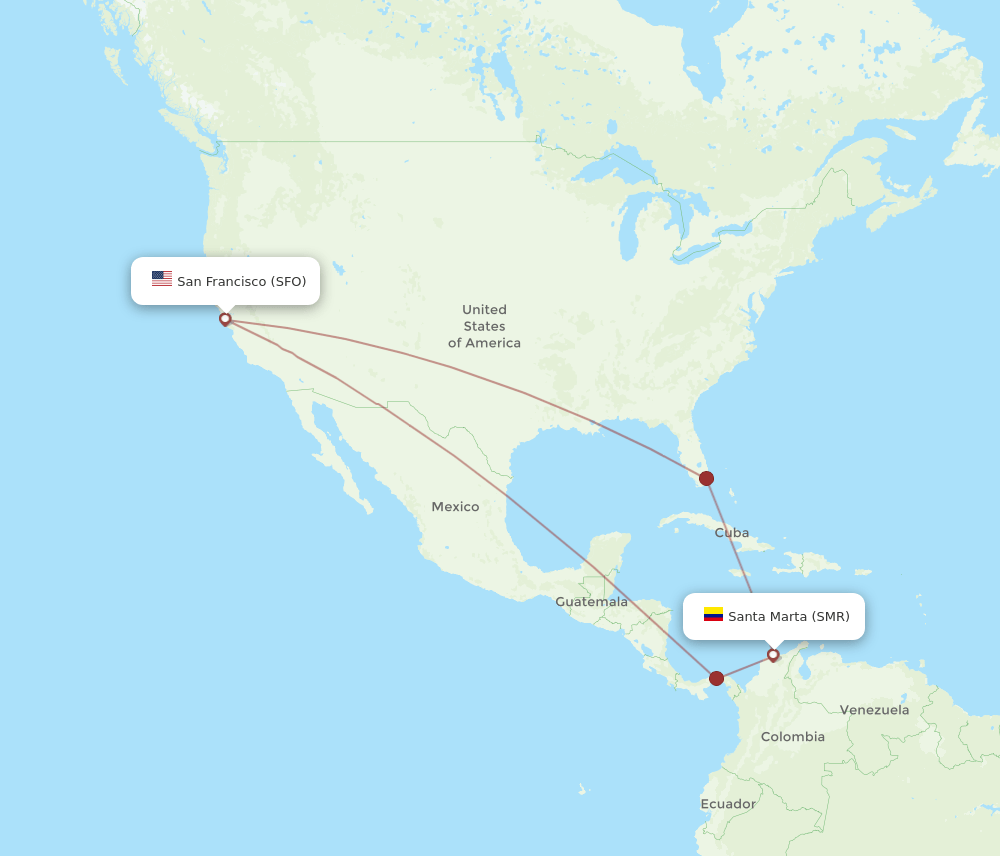 SMR-SFO flight routes