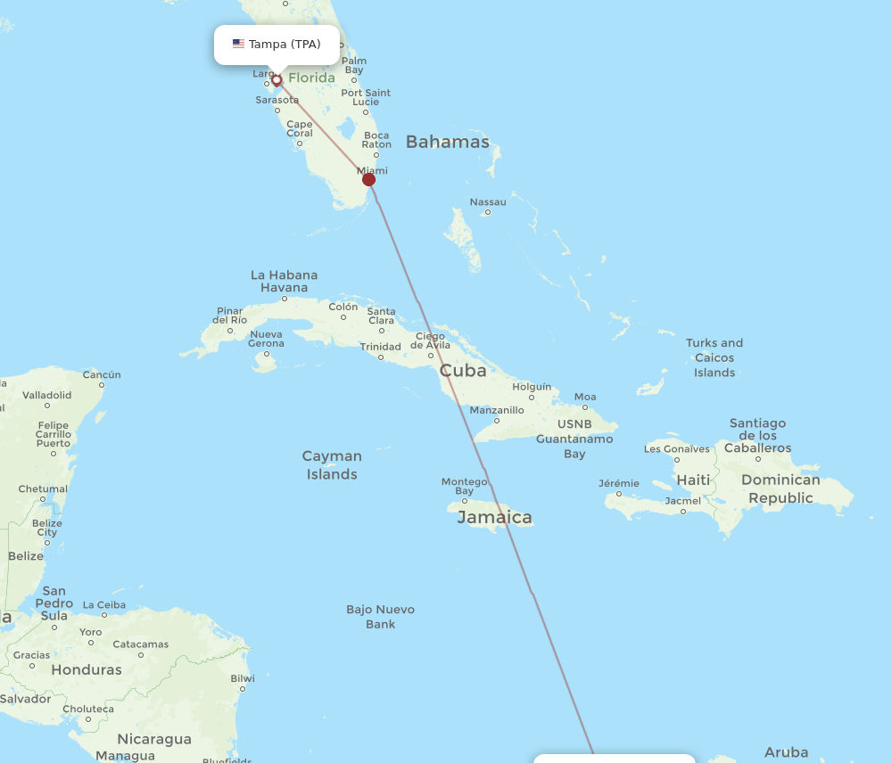 Santa Marta - Tampa route map and flight paths