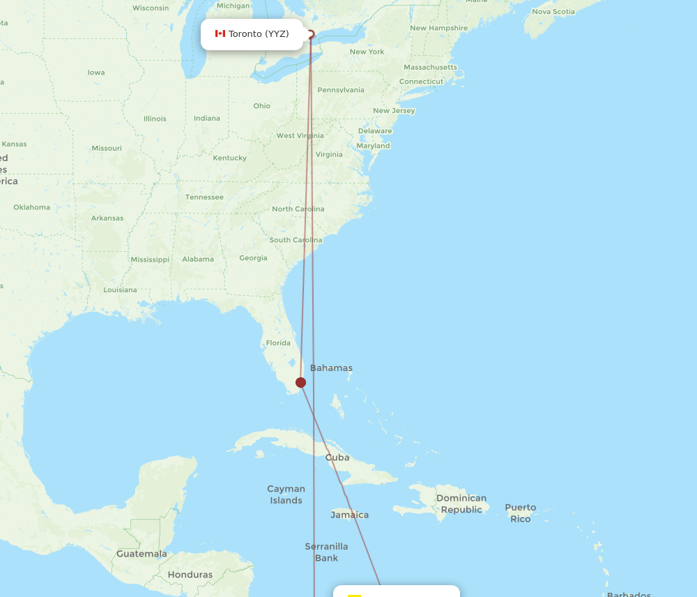 Toronto - Santa Marta route map and flight paths