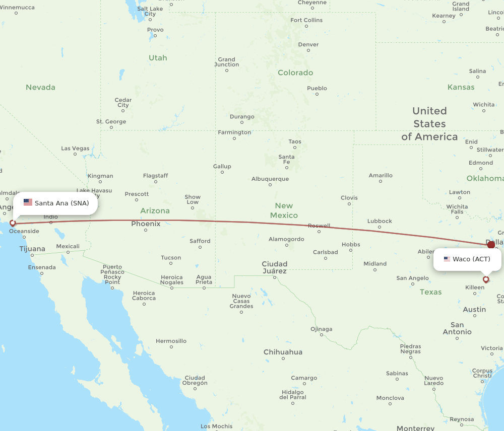 SNA-ACT flight routes
