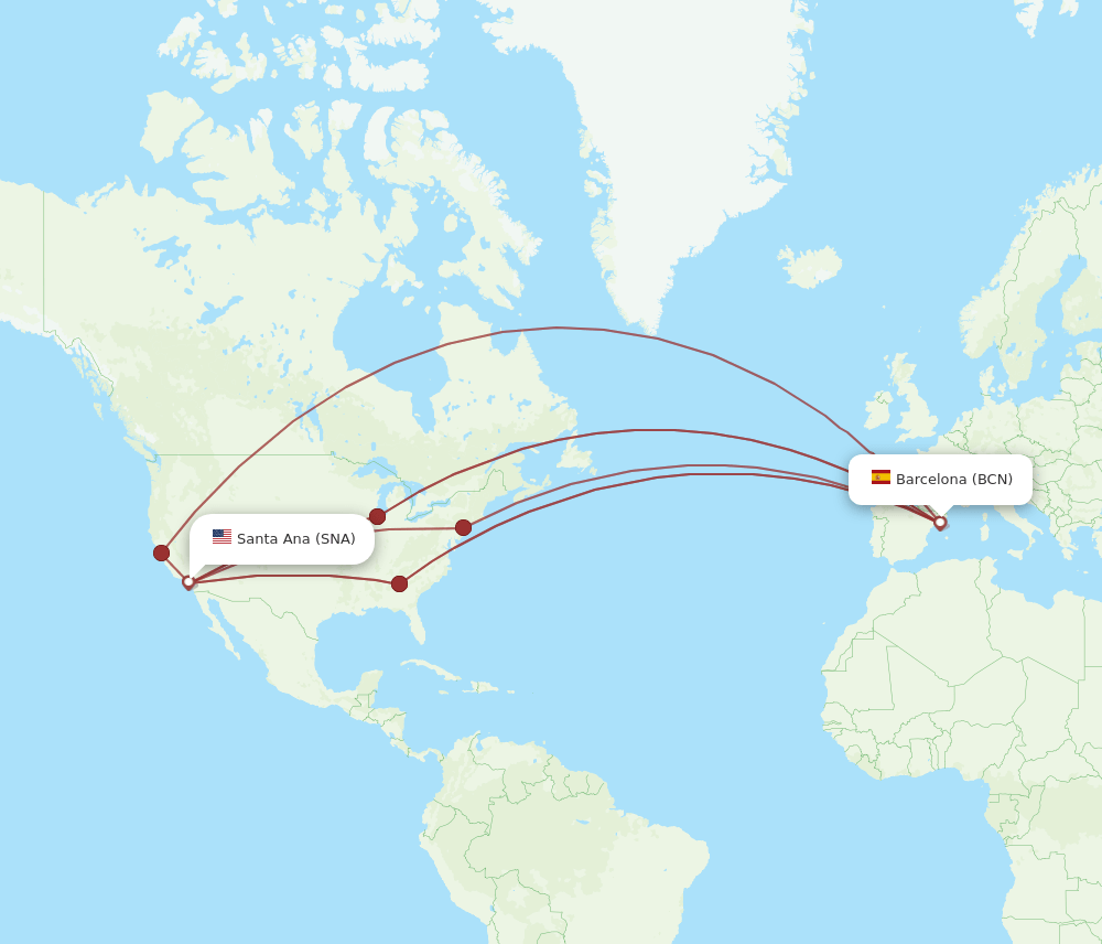 SNA-BCN flight routes
