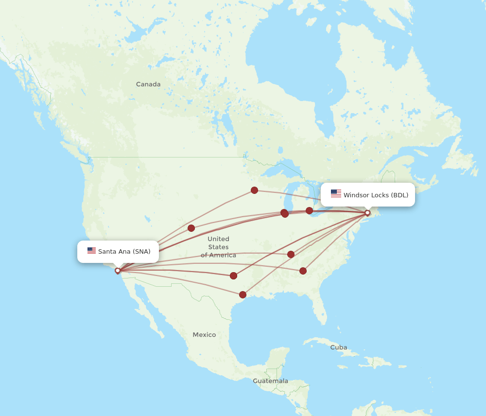 SNA-BDL flight routes