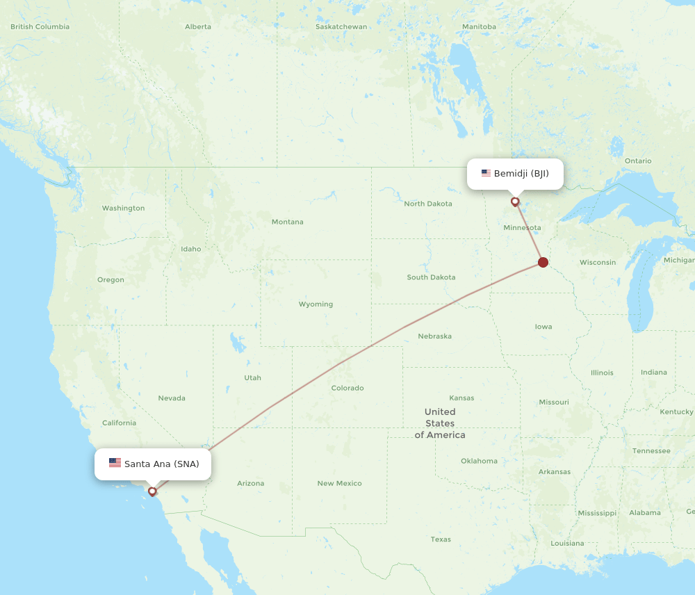 SNA to BJI flights and routes map