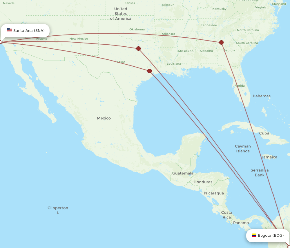 SNA-BOG flight routes