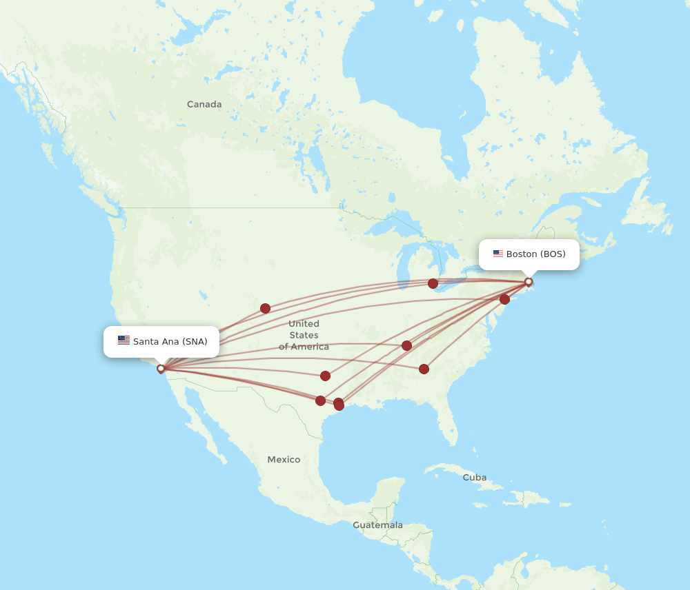 SNA-BOS flight routes