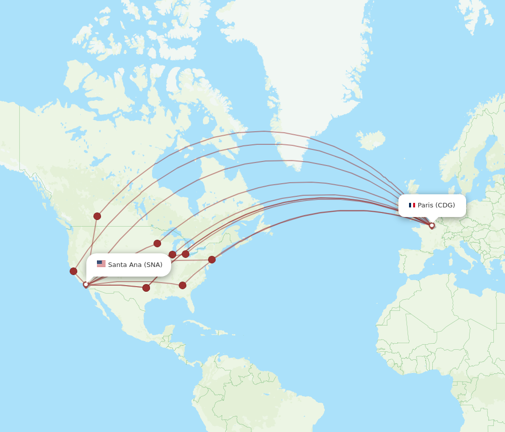 SNA to CDG flights and routes map