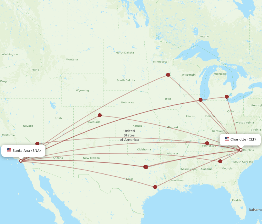 SNA-CLT flight routes