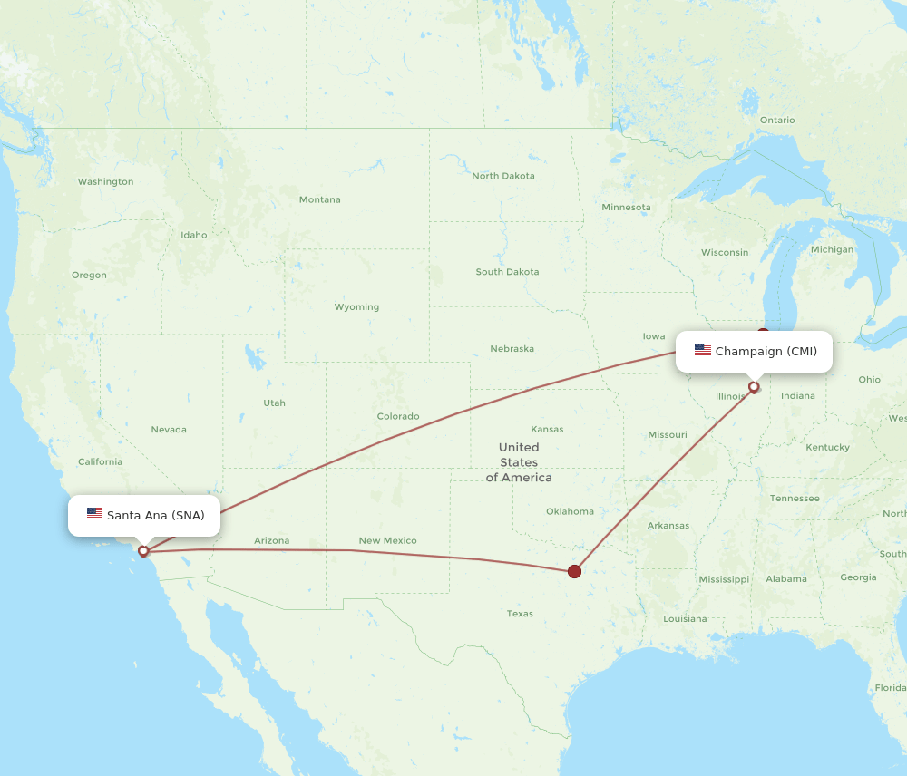 SNA to CMI flights and routes map