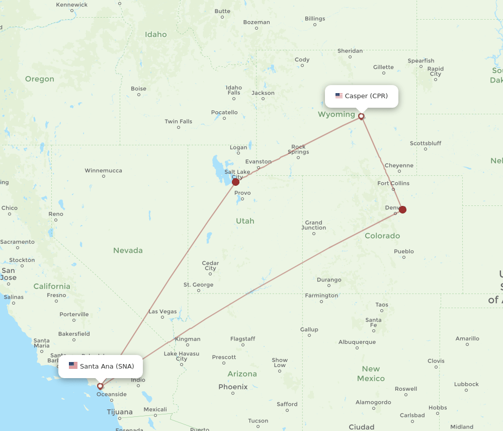 SNA to CPR flights and routes map