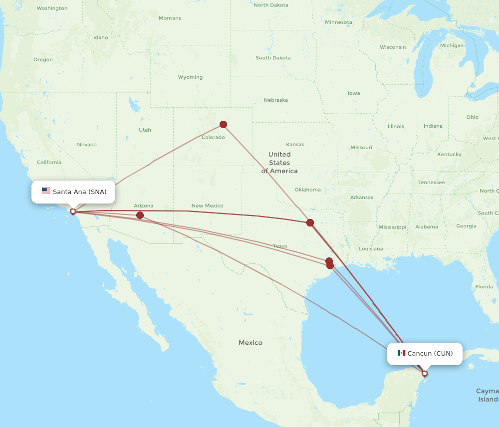SNA-CUN flight routes