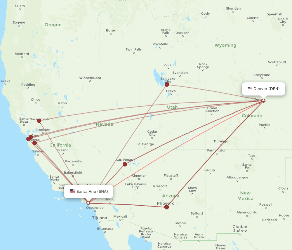SNA to DEN flights and routes map