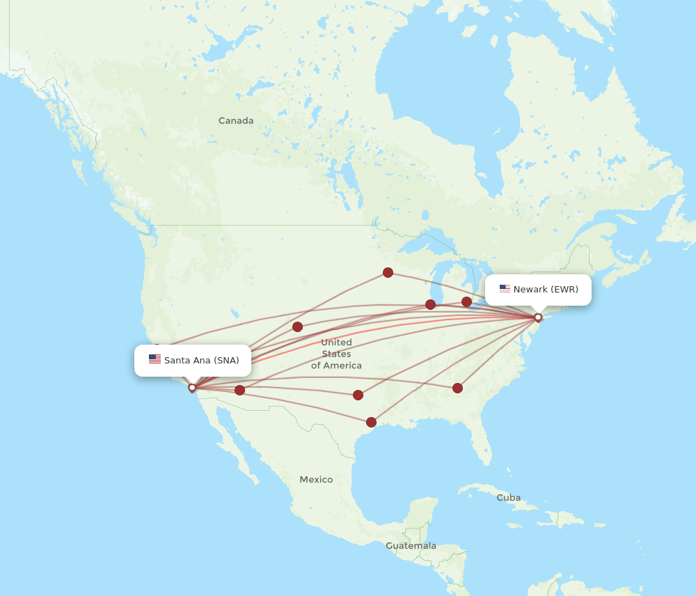 SNA to EWR flights and routes map