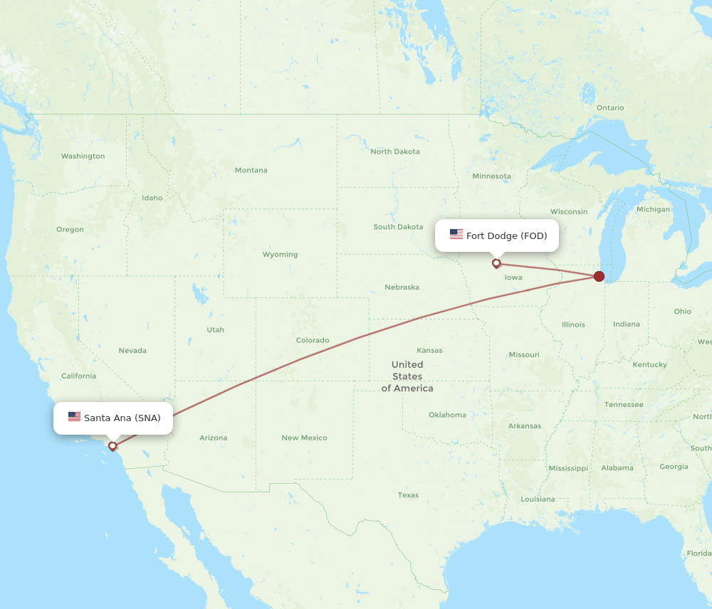 SNA to FOD flights and routes map