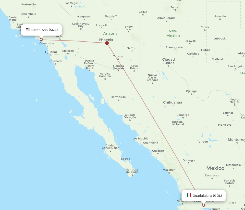 SNA-GDL flight routes