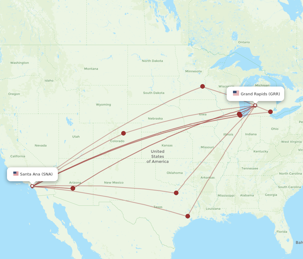 SNA to GRR flights and routes map