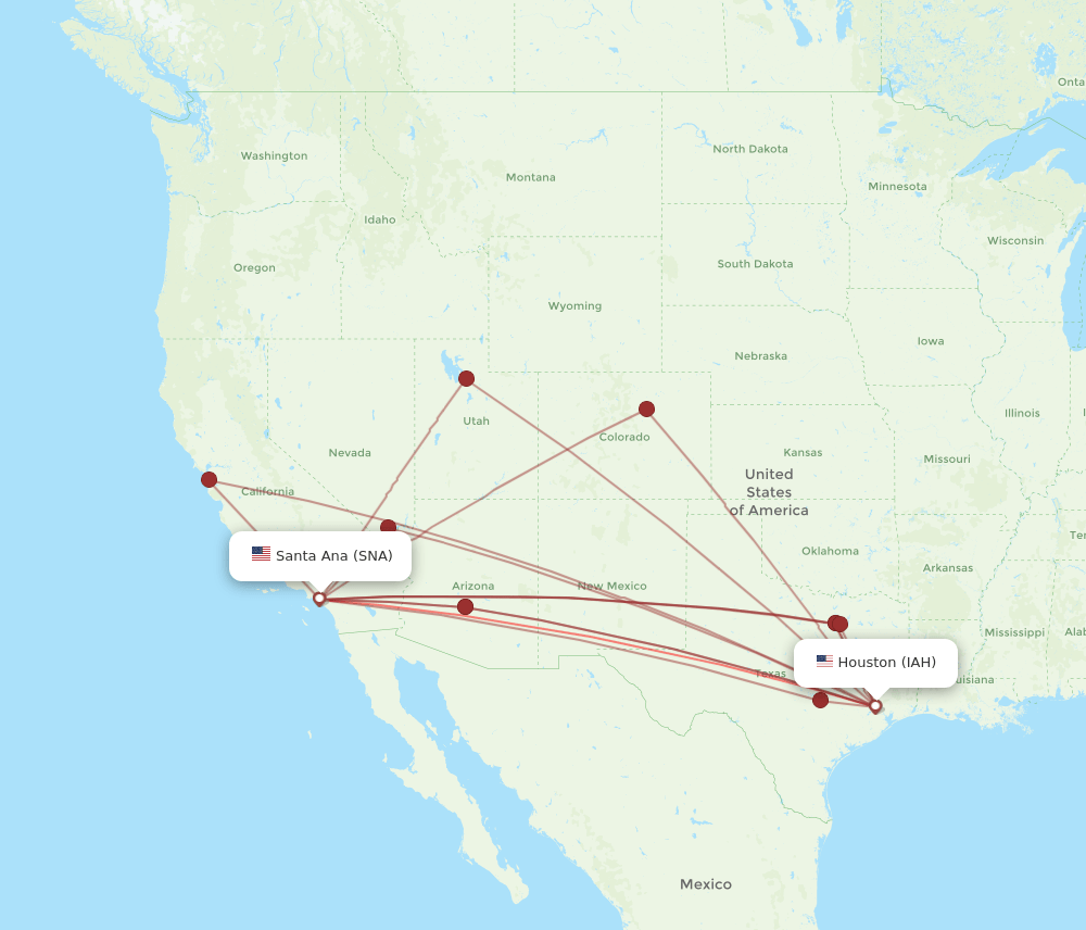 SNA-IAH flight routes