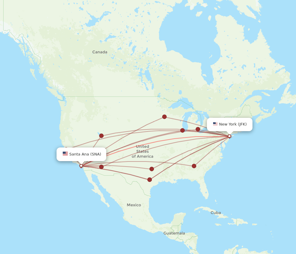 SNA to JFK flights and routes map
