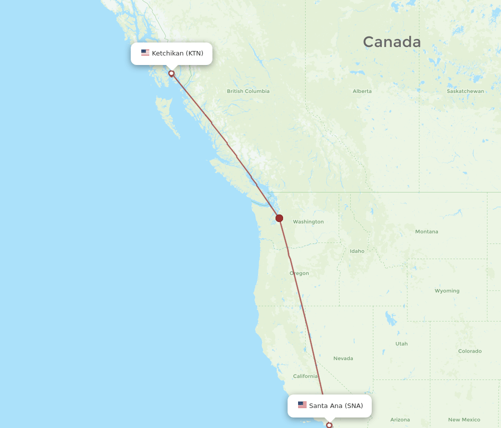 SNA to KTN flights and routes map
