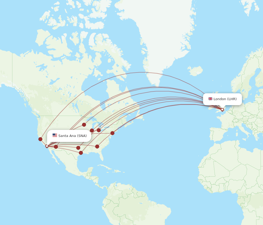 SNA-LHR flight routes