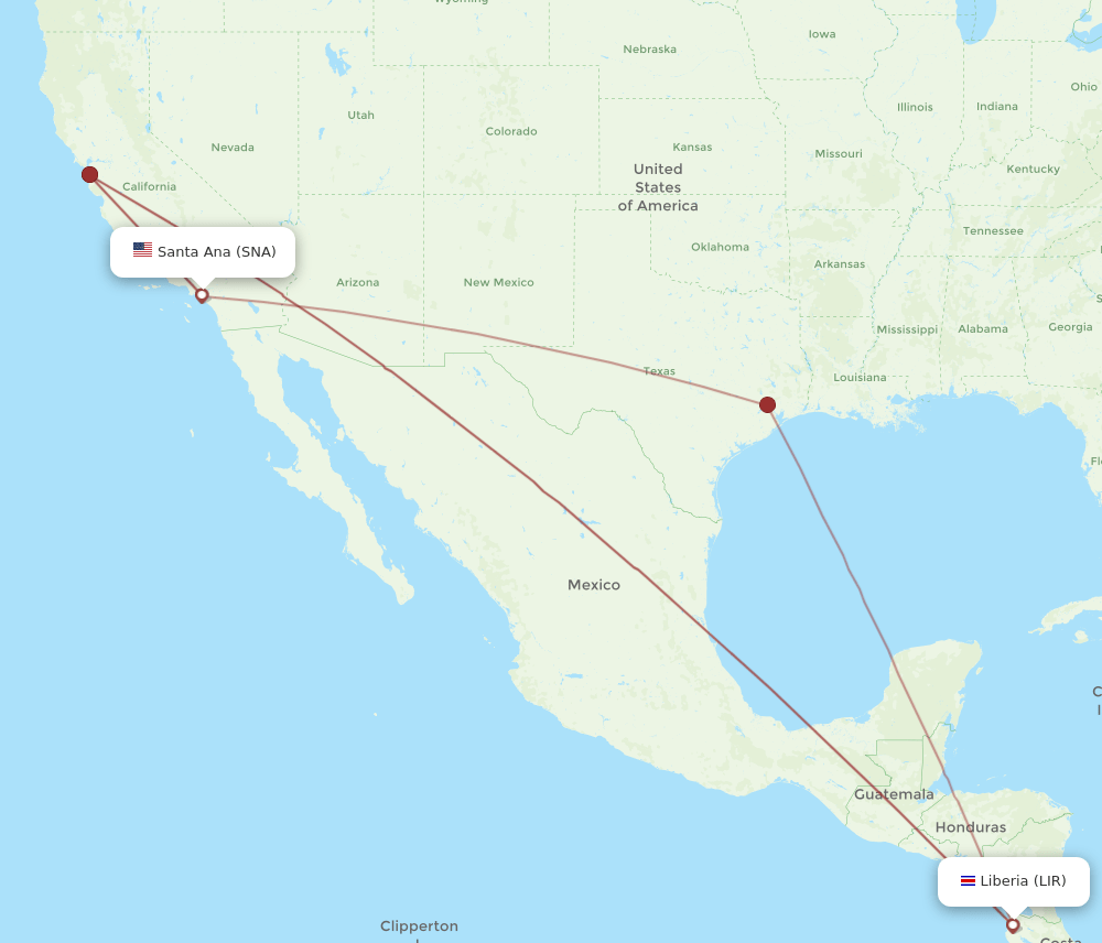 SNA-LIR flight routes