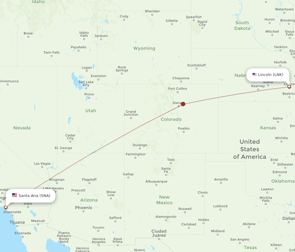 SNA to LNK flights and routes map