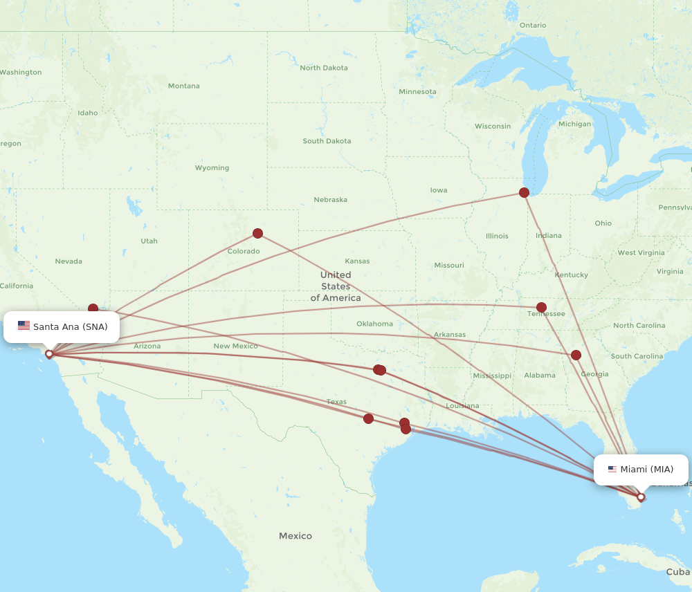 SNA to MIA flights and routes map