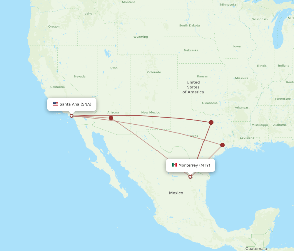 SNA-MTY flight routes