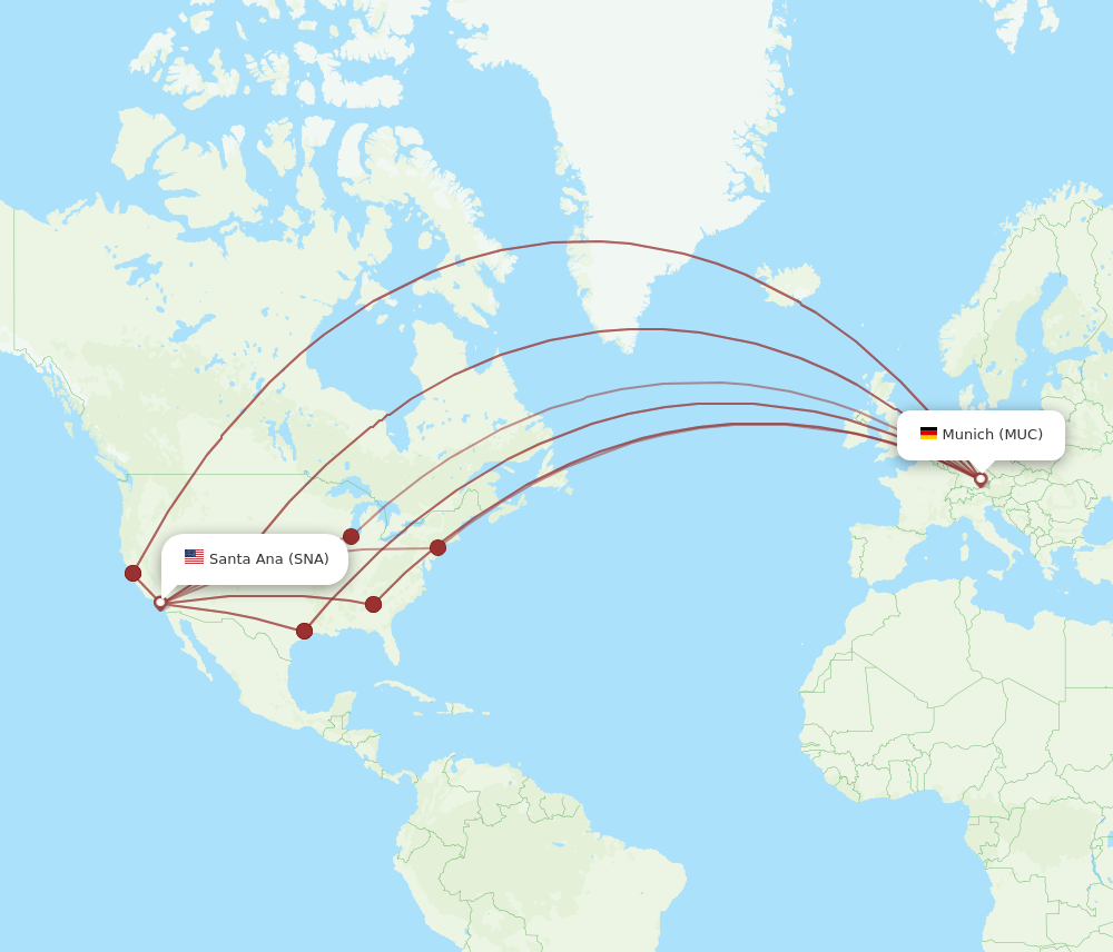 SNA to MUC flights and routes map