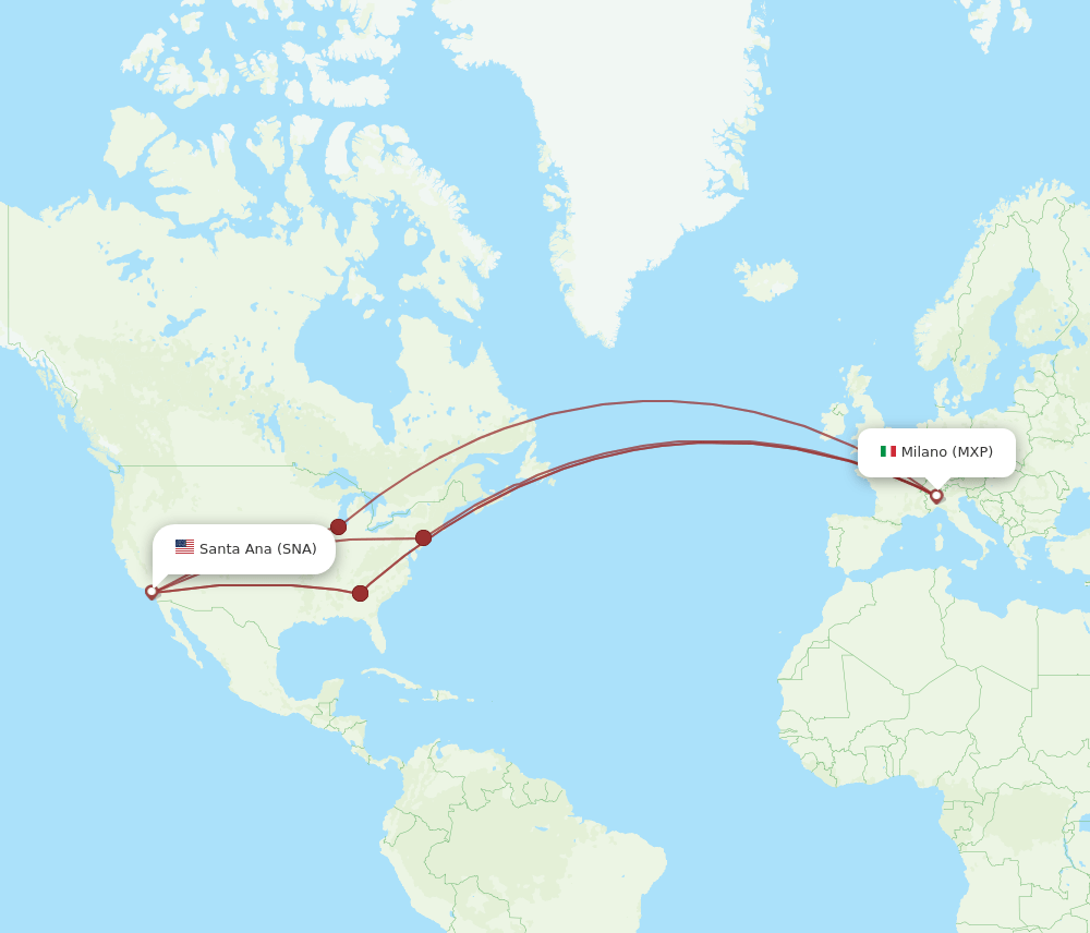 SNA to MXP flights and routes map