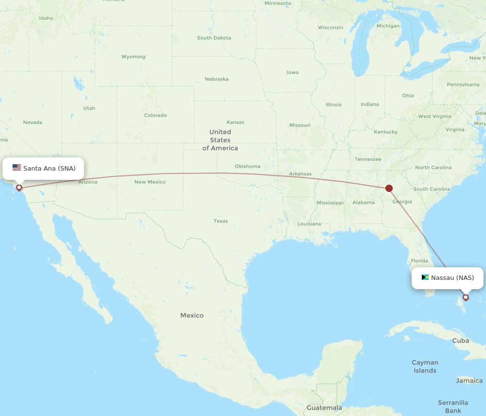 SNA to NAS flights and routes map