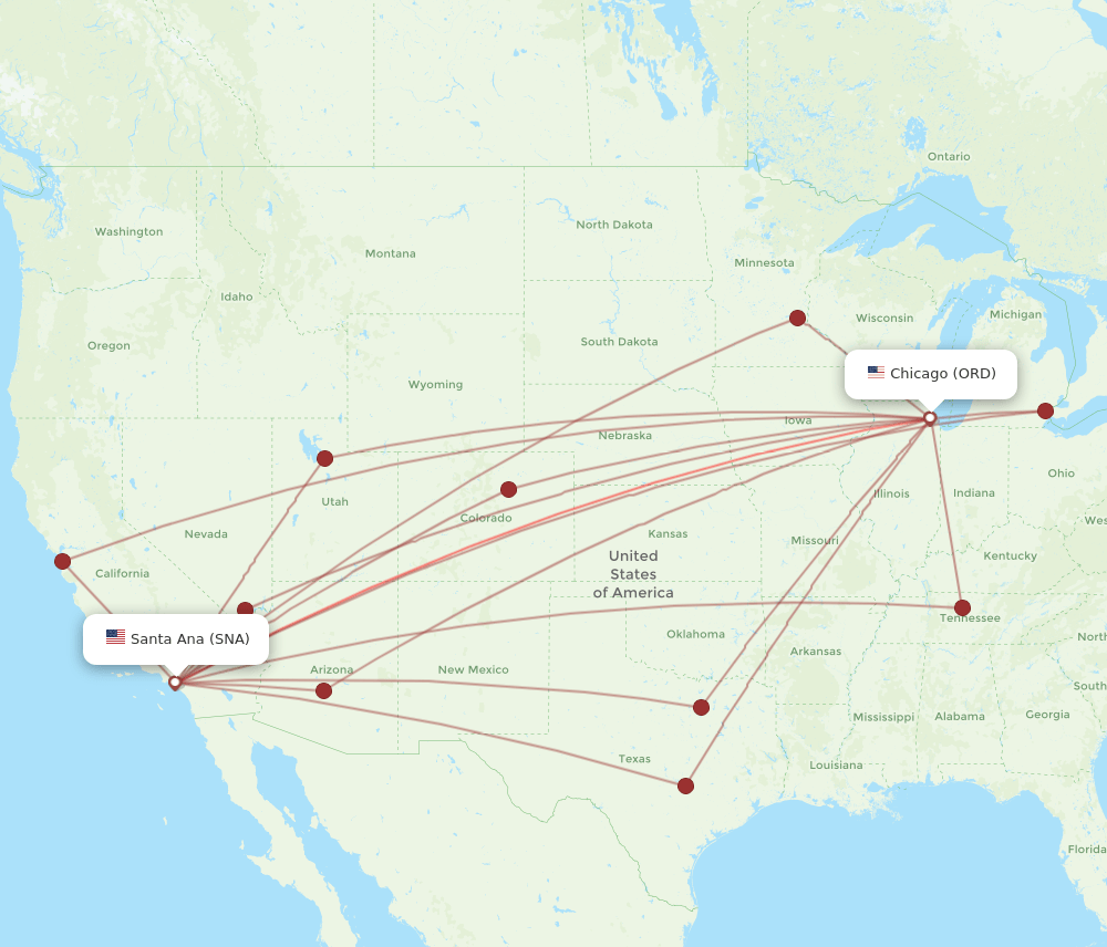 SNA-ORD flight routes