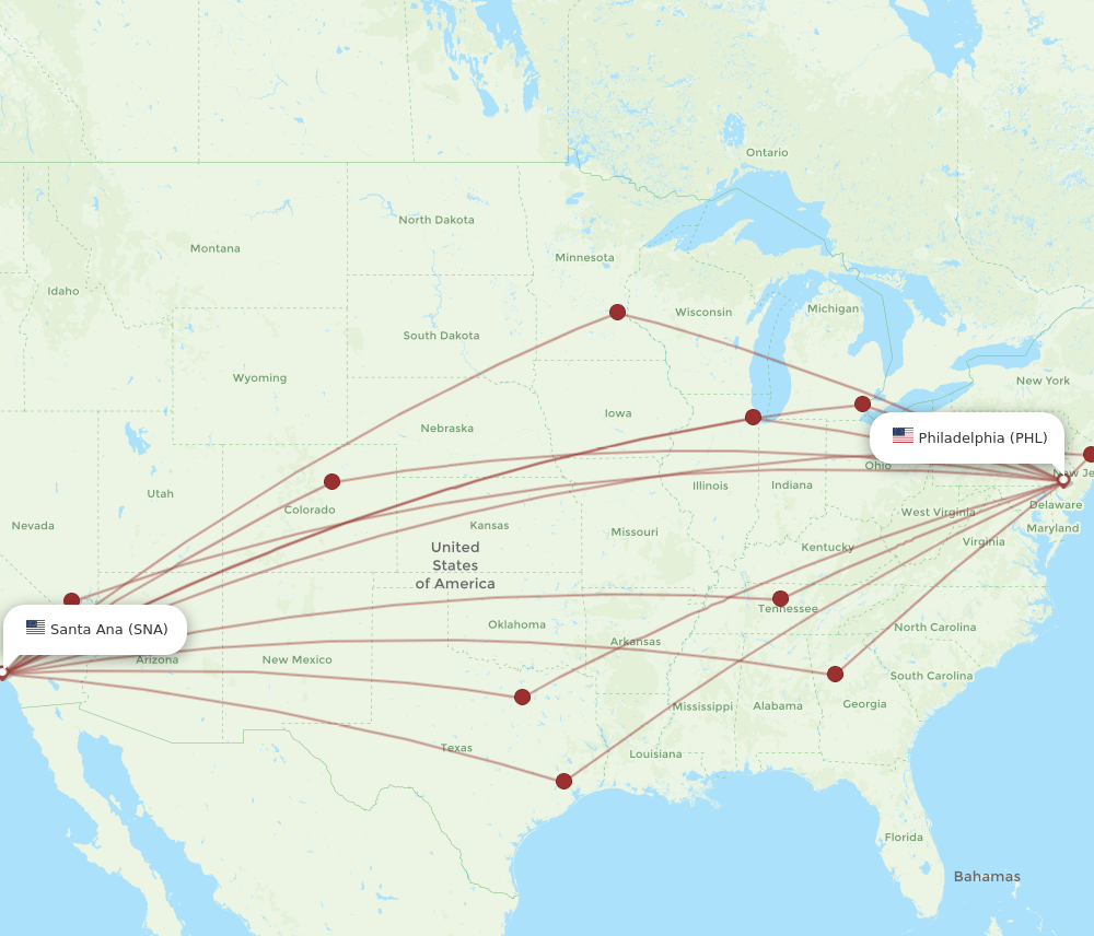 SNA-PHL flight routes