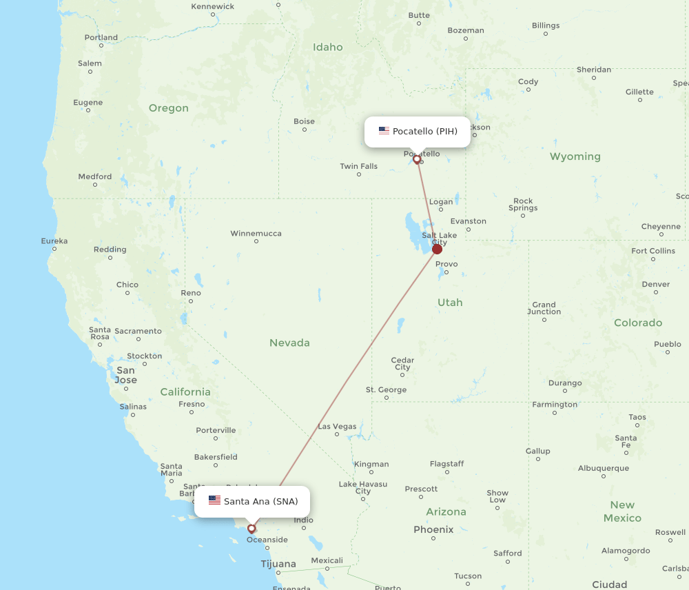 SNA to PIH flights and routes map