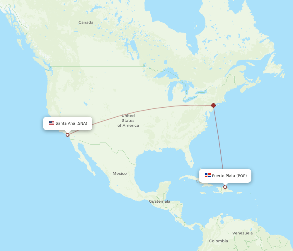 SNA to POP flights and routes map