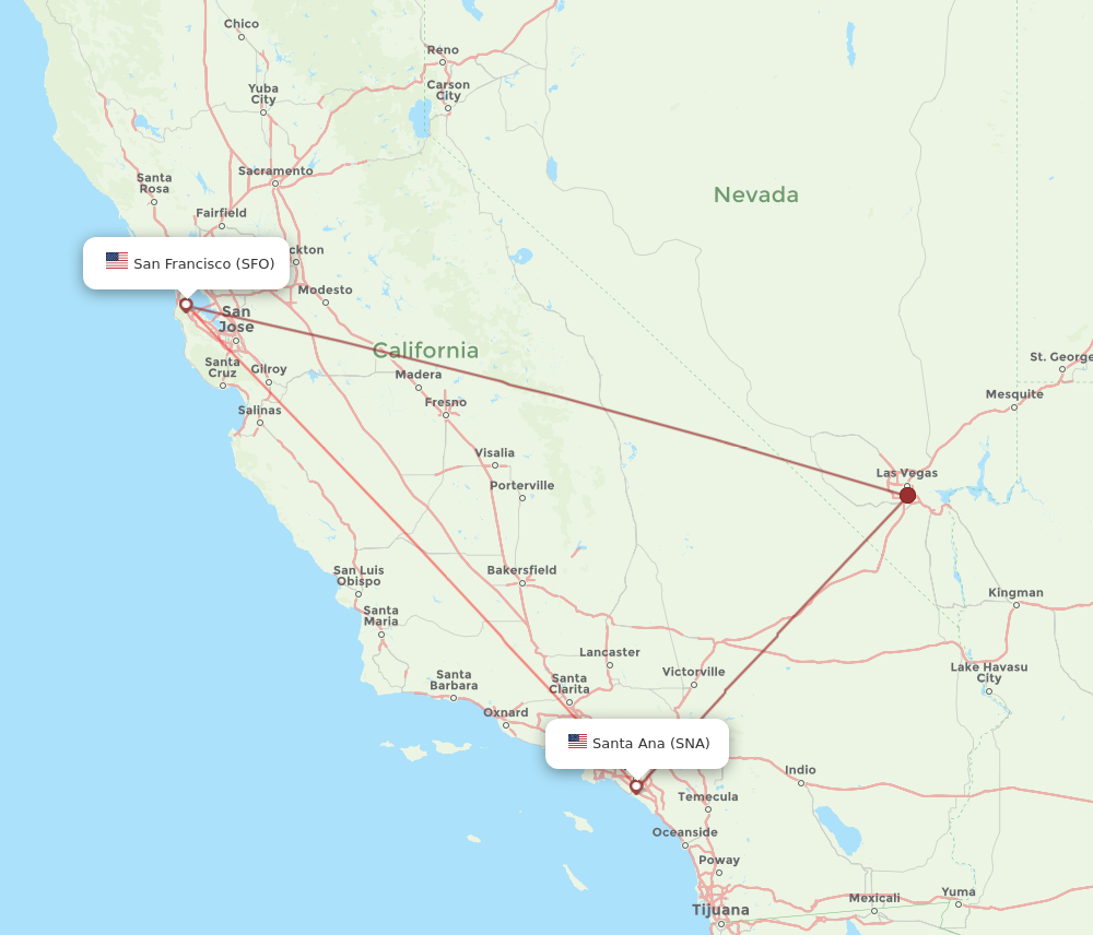 Santa Ana - San Francisco route map and flight paths
