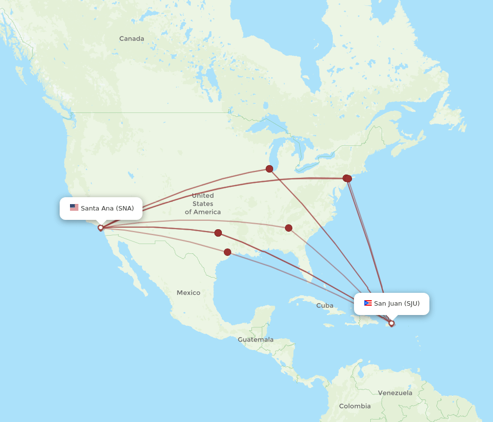 SNA to SJU flights and routes map