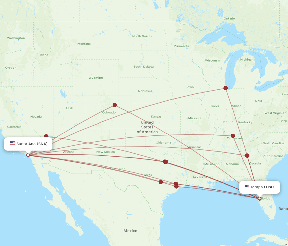 SNA-TPA flight routes