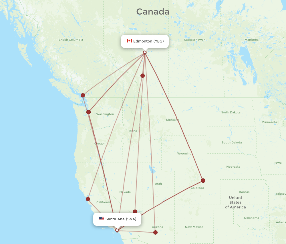 SNA-YEG flight routes