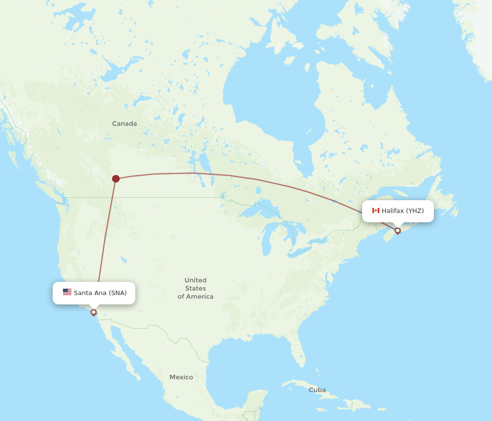 SNA to YHZ flights and routes map