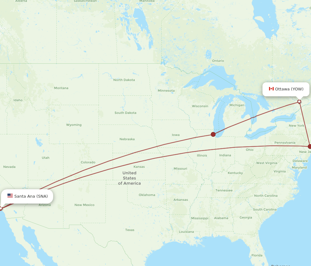 SNA-YOW flight routes