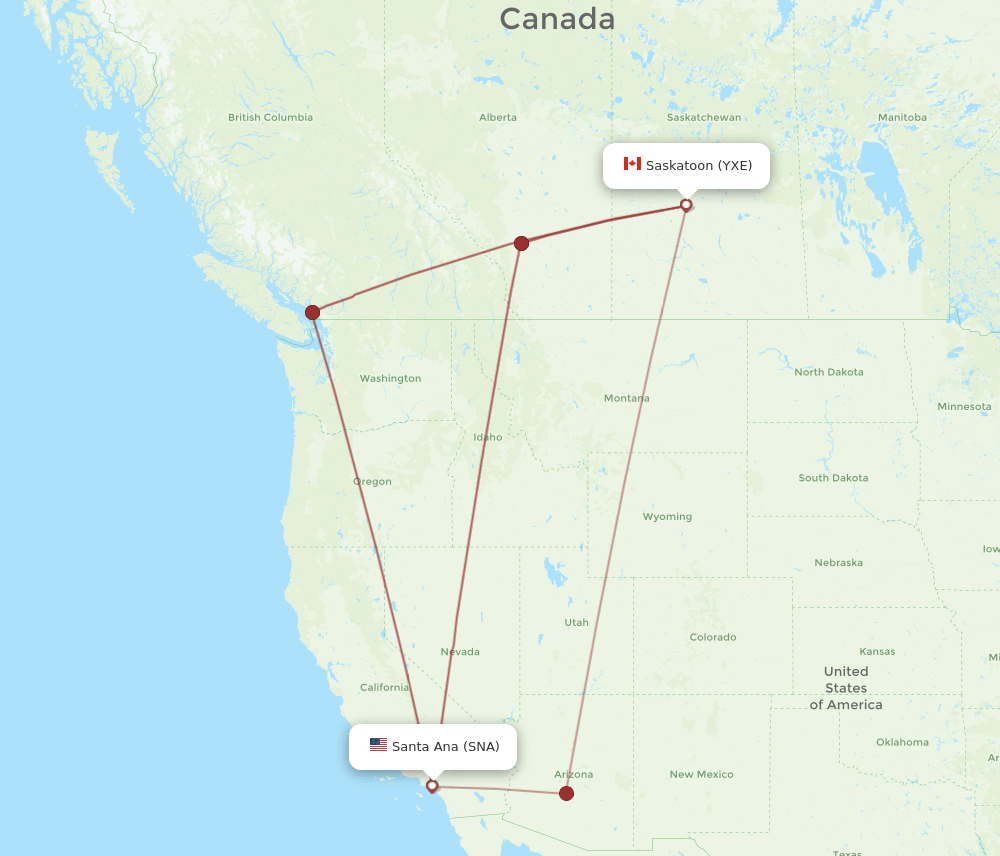 SNA-YXE flight routes