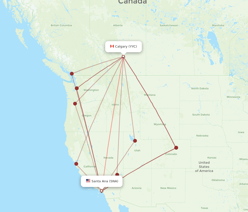 SNA-YYC flight routes