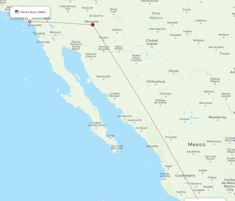 Ixtapa/Zihuatanejo - Santa Ana route map and flight paths