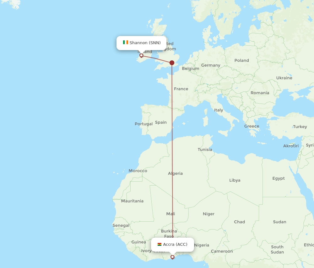SNN to ACC flights and routes map