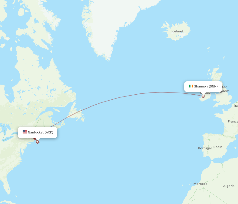 SNN to ACK flights and routes map