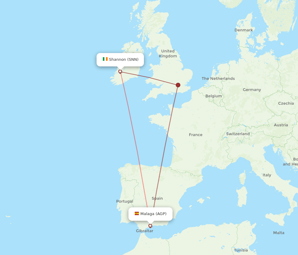 SNN to AGP flights and routes map