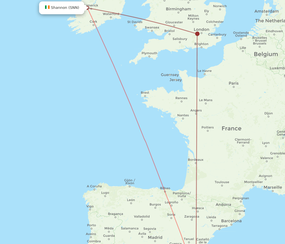 SNN-ALC flight routes