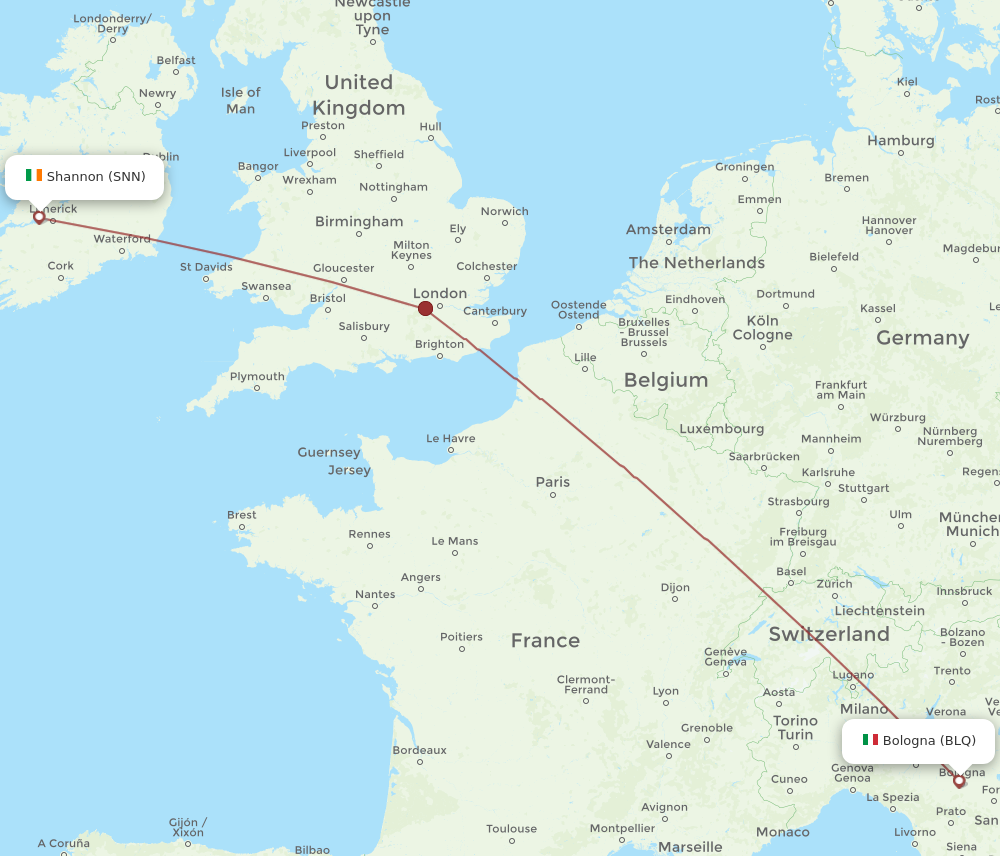 SNN to BLQ flights and routes map