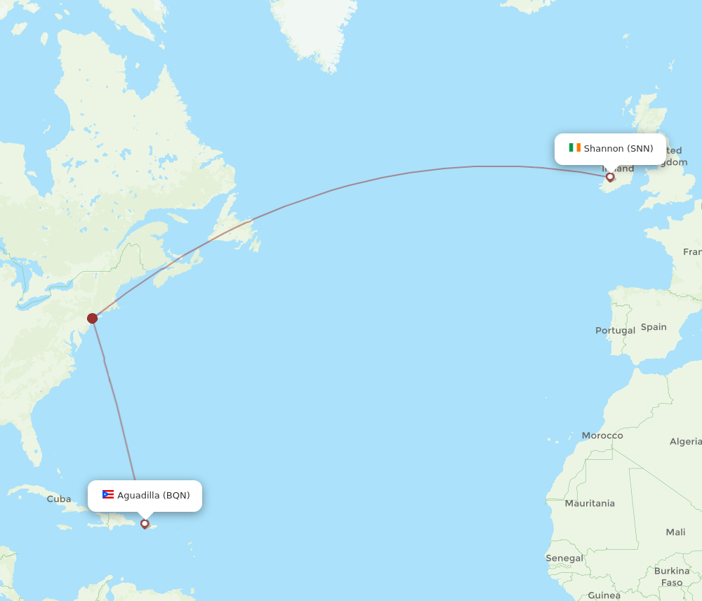 SNN-BQN flight routes